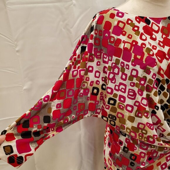 MUSE SZ 8 Twist front, Long-sleeve Abstract Print Stretch Midi Dress - Picture 7 of 9